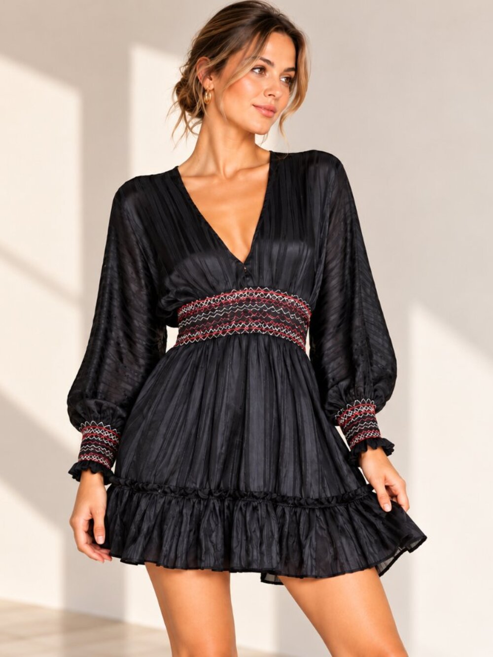 Ulla Johnson Odette Smocked Silk Mini Dress in Midnight Navy, size 0